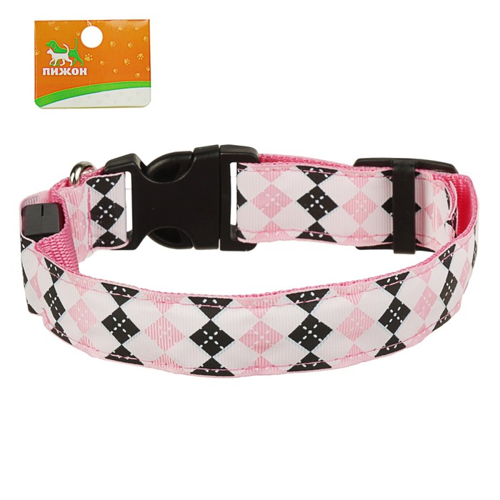 Ошейник с подсветкой "Ромбы", 3 режима свечения, размер XL, розовый