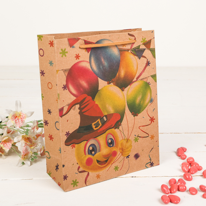 Пакет крафт "С праздником", 24 х 8 х 33 см