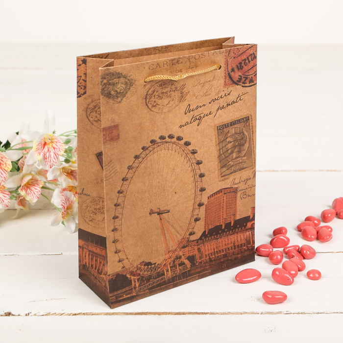 Пакет крафт "Лондон", 15 х 6 х 20 см