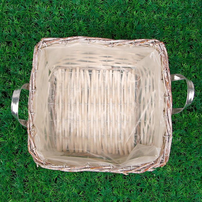 Кашпо «Цветы», с ручками, серебристо-бежевое, 29х29х14/19 см