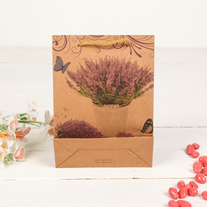 Пакет крафт "Горная лаванда", 15 х 6 х 20 см