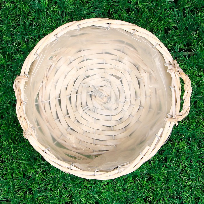 Кашпо «Цветы», линия, круглое с ручками, серебристо-бежевое, 22х12/16 см