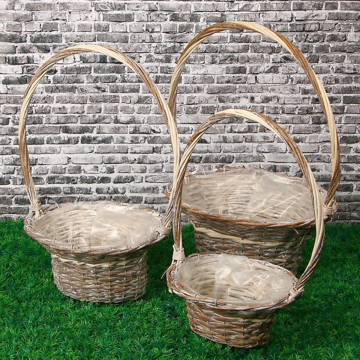 Набор кашпо «Корзиночка», 3 шт: 33х31х16/49 см, 27х23х14/46 см, 24х18х11/39 см