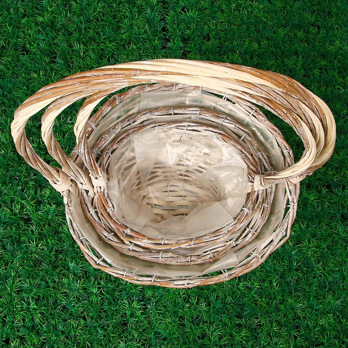 Набор кашпо «Корзиночка», 3 шт: 33х31х16/49 см, 27х23х14/46 см, 24х18х11/39 см