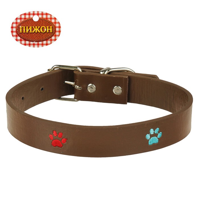 Ошейник с вышивкой "Лапки", 50 х 2,5 см, коричневый