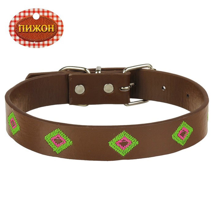 Ошейник с вышивкой "Ромбы", 50 х 2,5 см, коричневый