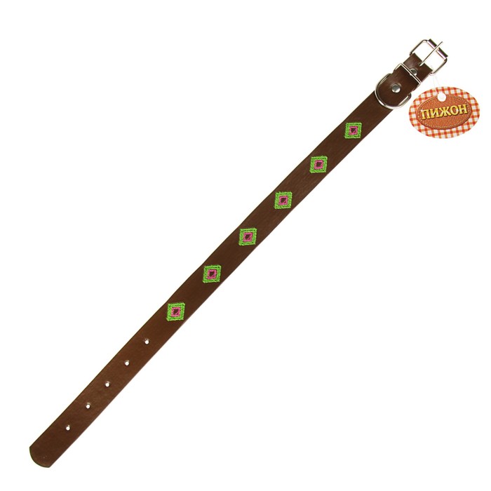 Ошейник с вышивкой "Ромбы", 50 х 2,5 см, коричневый