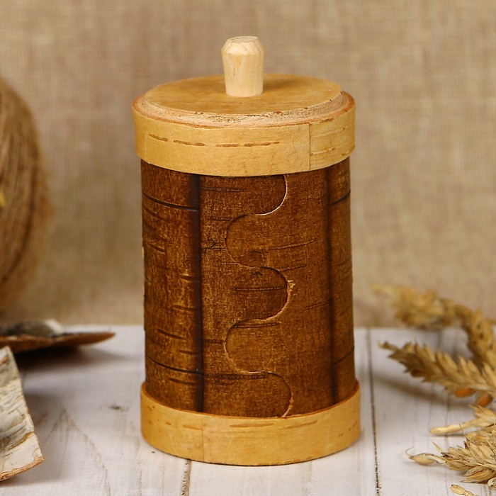 Туес для специй «Перец», высокий, 6х6х12 см, береста