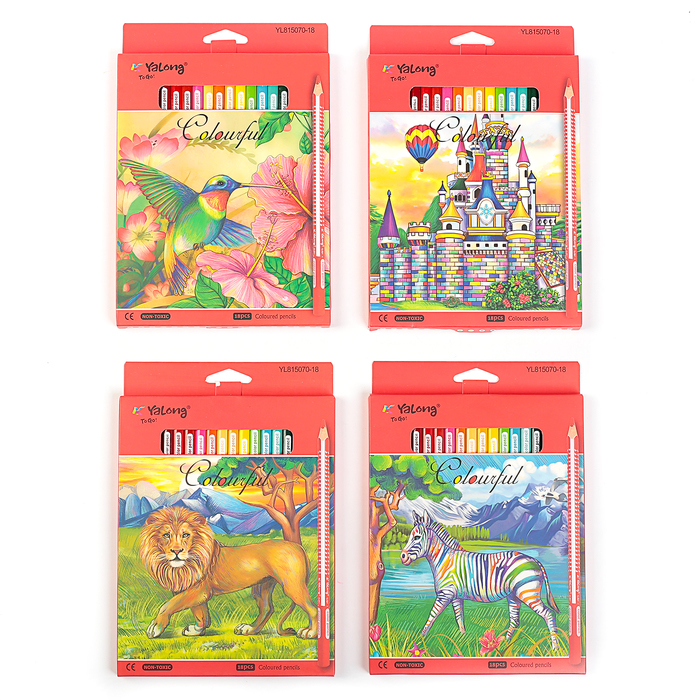 Карандаши 18цв в картонной коробке Yalong заточенные трехгранные МИКС