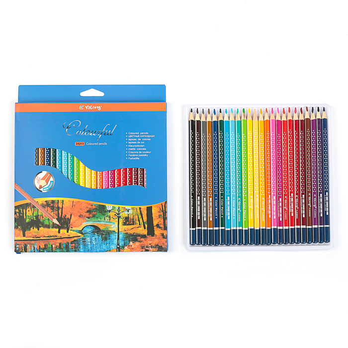 Карандаши 24цв в картонной коробке Yalong заточенные трехгранные МИКС