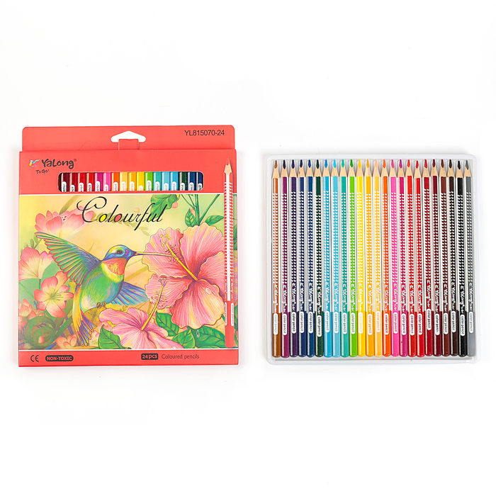 Карандаши 24цв в картонной коробке Yalong заточенные трехгранные МИКС