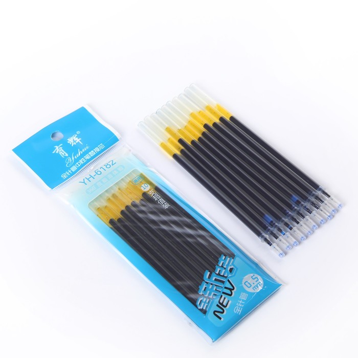 Набор стержней гелевых 10шт синие 0,5мм игольчатый пишущий узел L-131мм в блистере