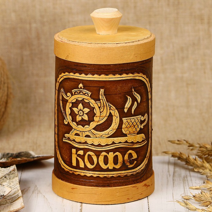 Туес для специй «Кофе», 8х8х15,5 см, береста