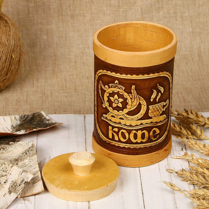 Туес для специй «Кофе», 8х8х15,5 см, береста