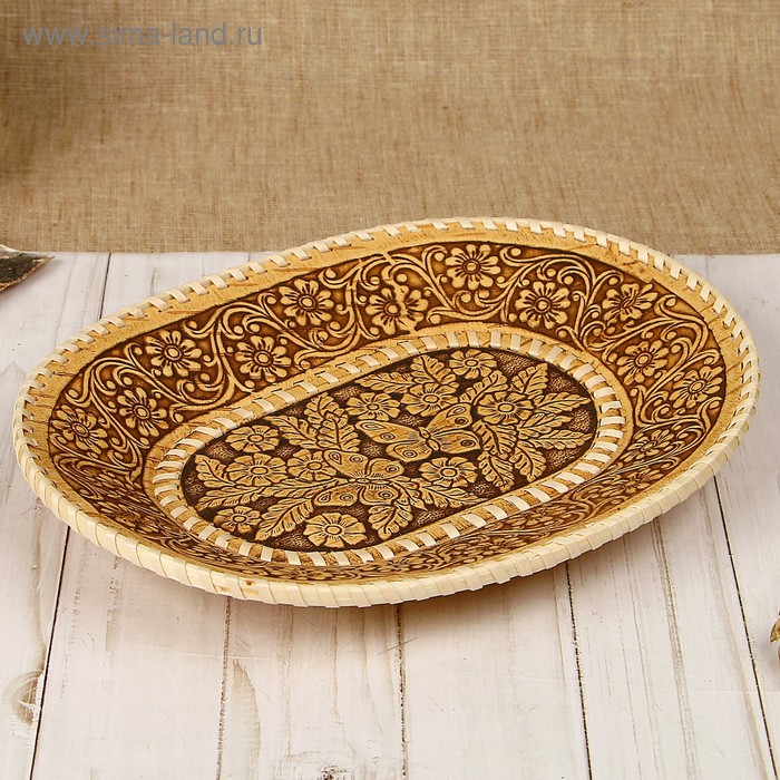 Тарелка «Бабочки в цветах», овальная, 27х21х2 см, береста тарелка лесные дары овальная береста