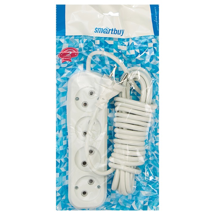 Удлинитель Smartbuy, 4 розетки, 5 м, 2200 Вт, 10 А, ПВС 2х1, без з/к, SBE-10-4-05-N
