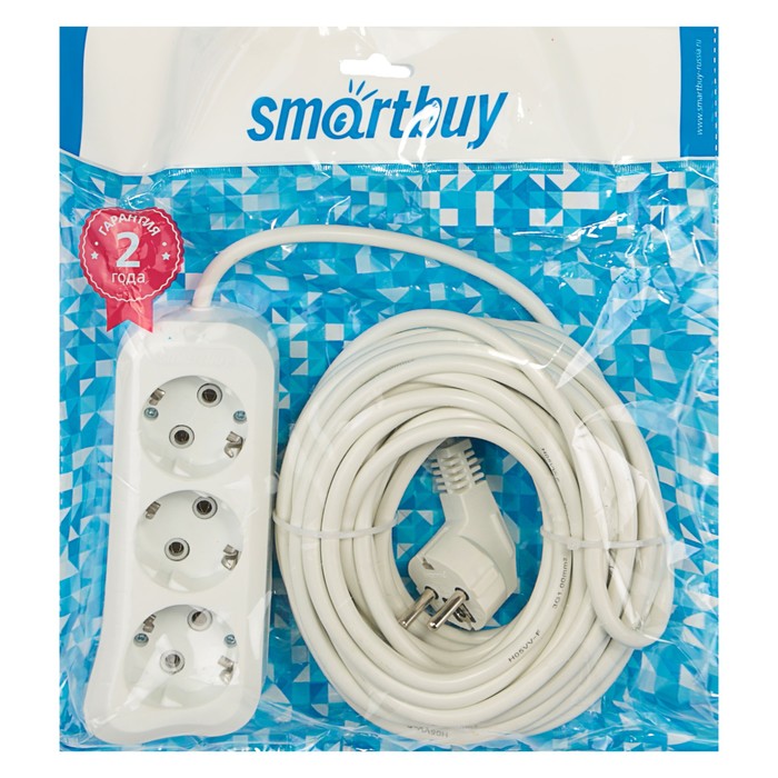 Удлинитель Smartbuy, 3 розетки, 10 м, 3500 Вт, 16 А, ПВС 3х1 , с з/к, SBE-16-3-10-Z