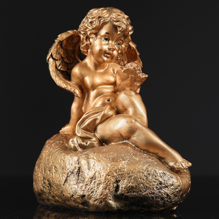 Статуэтка "Ангел на камне малый" 20х14х14см бронзовый