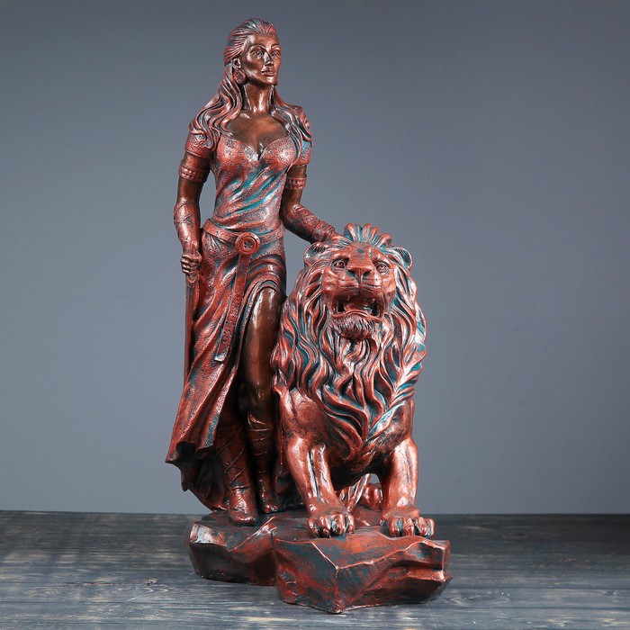 Фигура "Девушка со львом" медный 37х57х76см