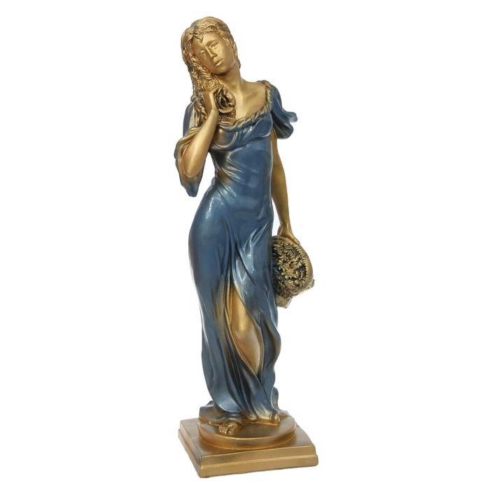 Фигура "Девушка с корзиной", бронза/голубой, 15 × 18 × 55.5 см
