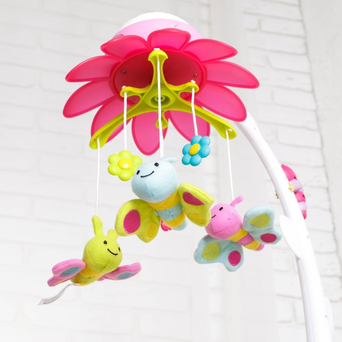 Музыкальный мобиль «Цветок» с проектором, пульт управления, цвет розовый