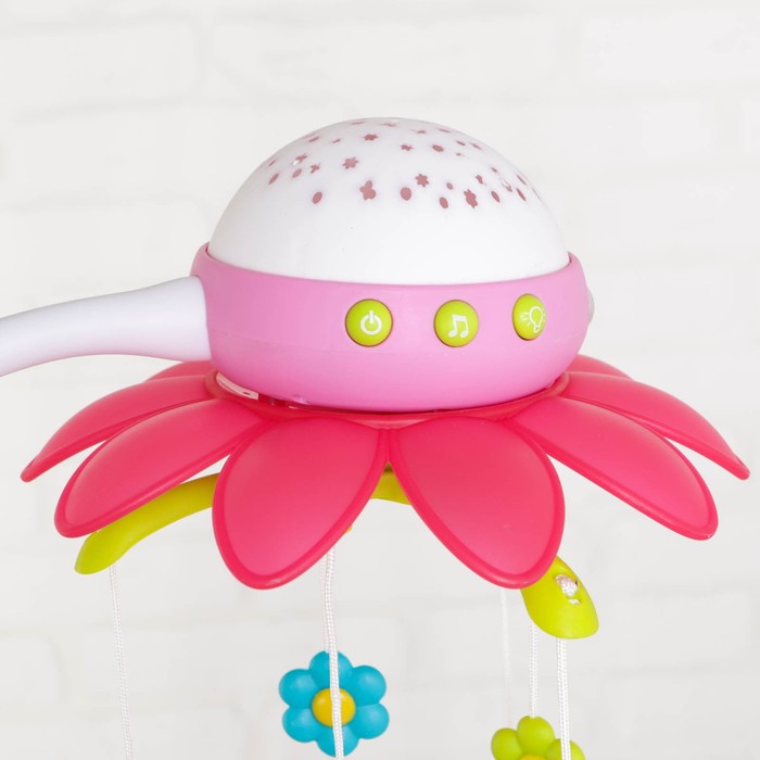 Музыкальный мобиль «Цветок» с проектором, пульт управления, цвет розовый