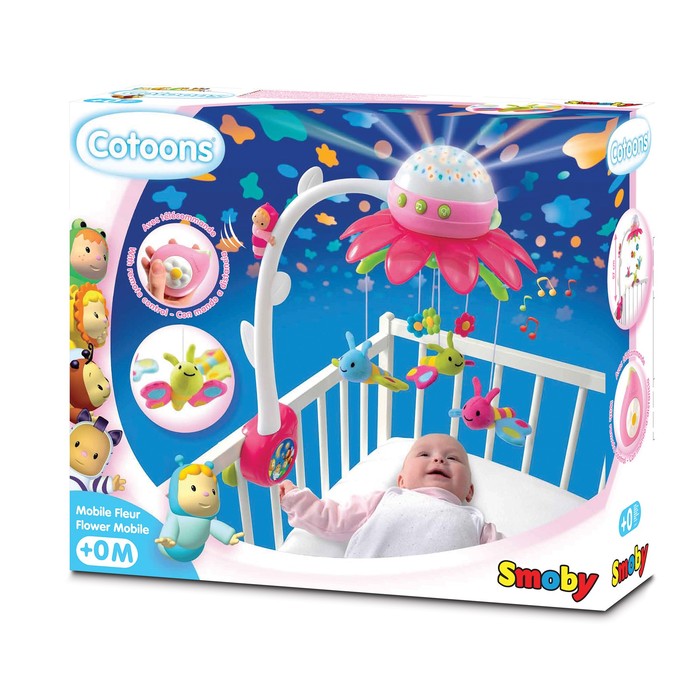 Музыкальный мобиль «Цветок» с проектором, пульт управления, цвет розовый