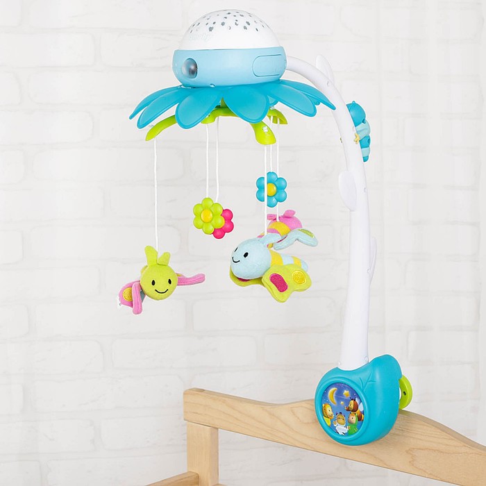 Музыкальный мобиль «Цветок» с проектором, пульт управления, цвет синий