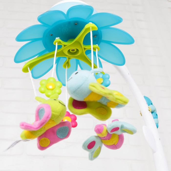 Музыкальный мобиль «Цветок» с проектором, пульт управления, цвет синий