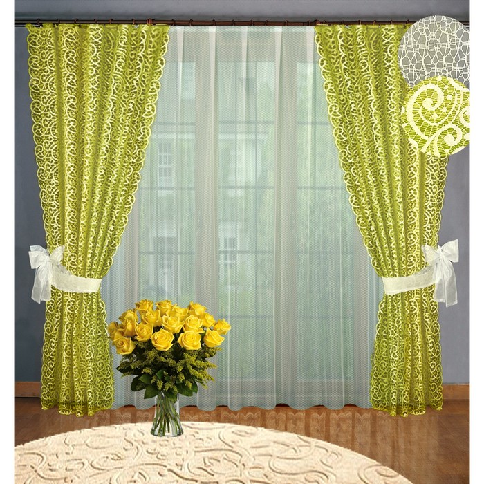Комплект штор, размер 160х250 см-2 шт, 250х300 см-1 шт., цвет оливковый 2057/2