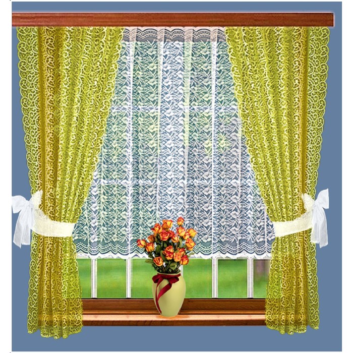 Комплект кухонных штор, размер 160х165 см-2 шт., 100х200 см, цвет оливковый 2058/2