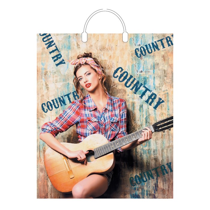 Пакет "Девушка с гитарой", полиэтиленовый с пластиковой ручкой, 38х45 см, 100 мкм