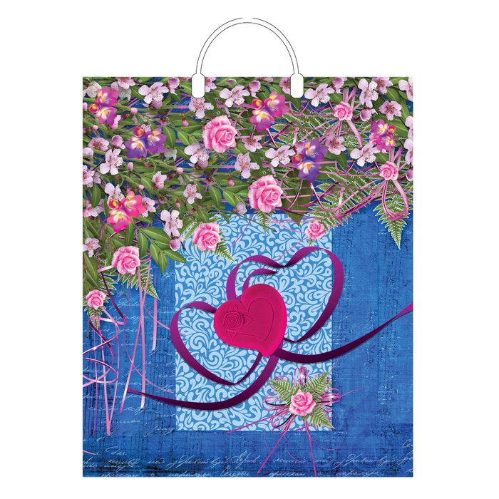 Пакет "Розовая композиция", полиэтиленовый с пластиковой ручкой, 45х36 см, 110 мкм