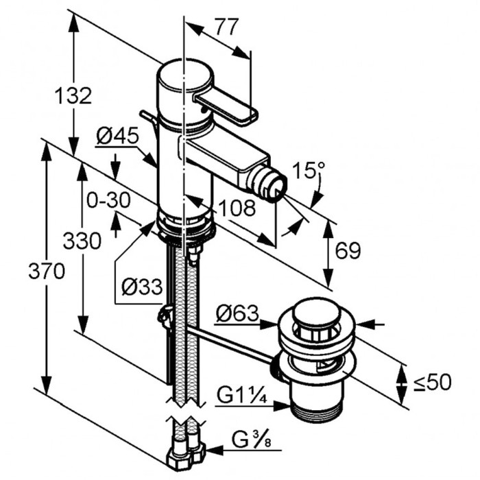 Смеситель для биде KLUDI ZENTA, однорычажный, белый/хром (385309175)