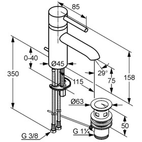 

Смеситель для раковины KLUDI BOZZ 382910576, однорычажный, для раковины DN 15