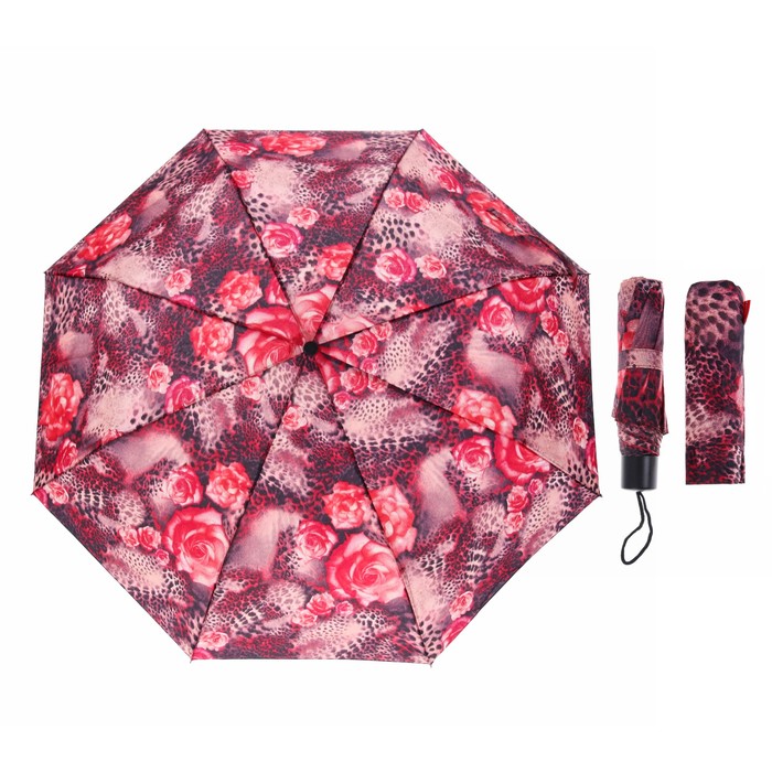 Зонт механический "Цветы", R=45см, цвет красный