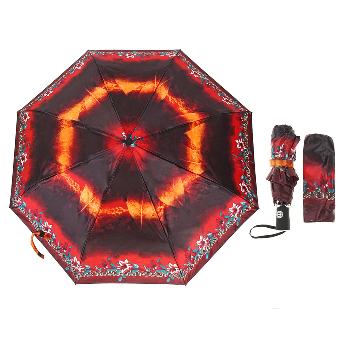 Зонт автоматический "Цветы и пламя", R=49см, цвет чёрный/оранжевый
