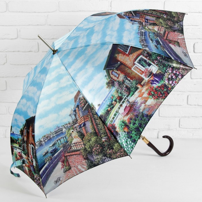 Зонт-трость "Дом у воды", полуавтоматический, R=50см