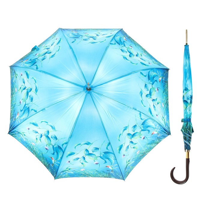 Зонт-трость "Листья", полуавтоматический, R=50см, цвет лазурный