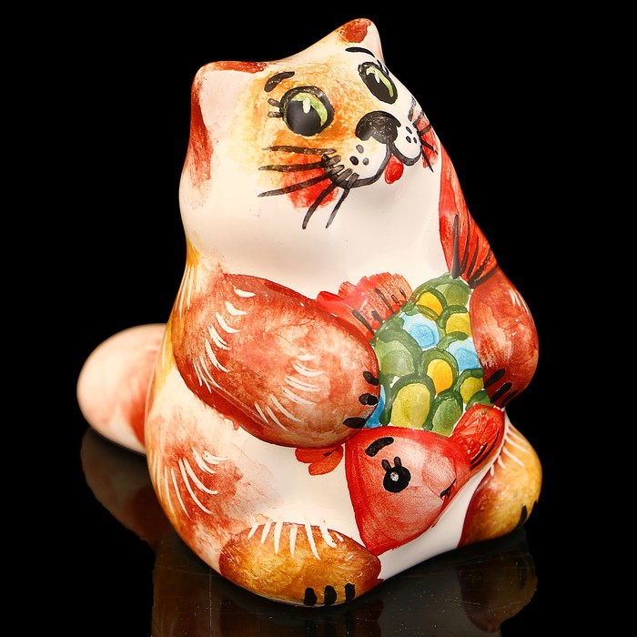 Сувенир «Кот с рыбкой», 6,5 см, ярославская майолика