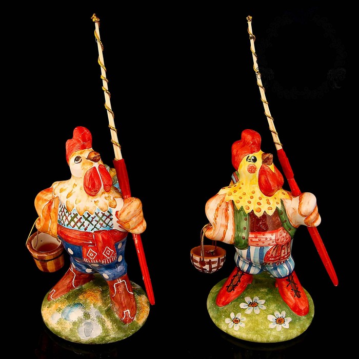 Сувенир «Петух - рыбак», 14 см, ярославская майолика