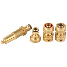 

Набор: насадка для полива, коннектор 1/2”, коннектор с аквастоп 1/2”, адаптер 1/2"-3/4", латунь