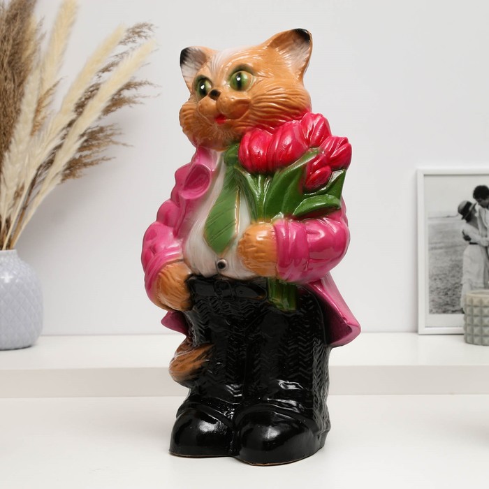 

Копилка "Кот большой с тюльпанами" малиновый, 20х23х41см