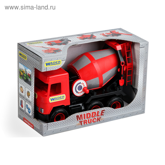 Автомобиль бетономешалкаMiddle Truck, красный, в коробке