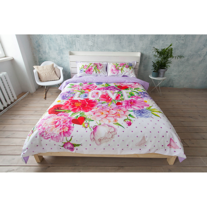 Постельное бельё "Этель" 2 сп LOVE 175*215 см, 200*220 см, 50*70+3 см - 2 шт, ранфорс 111 г/м2
