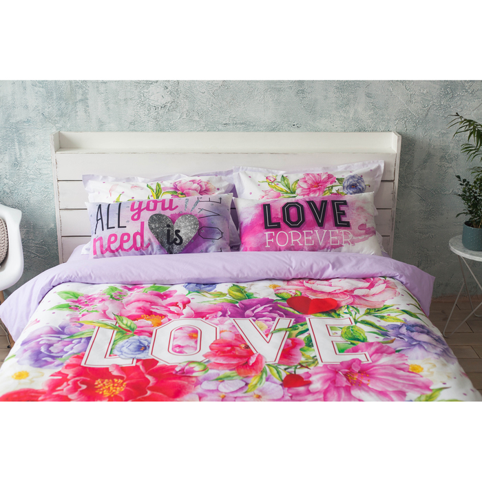 Постельное бельё "Этель" 2 сп LOVE 175*215 см, 200*220 см, 50*70+3 см - 2 шт, ранфорс 111 г/м2