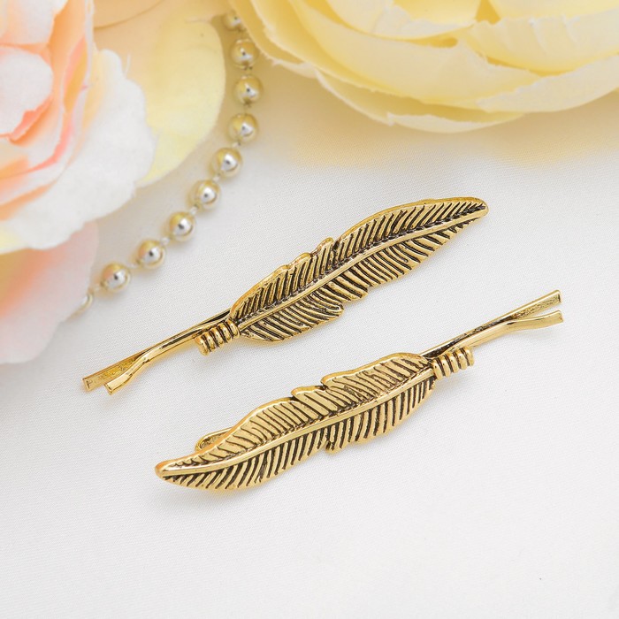 Невидимка для волос "Либерти" (цена за пару) 5 см, листики, чернение