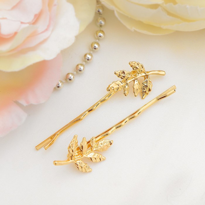 Невидимка для волос "Либерти" (цена за пару) 5,5 см, листики, золото