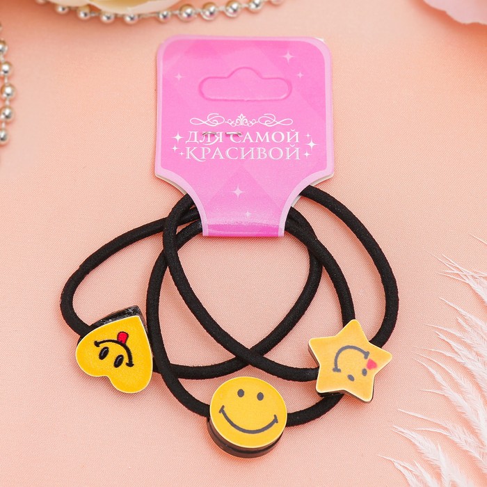 Резинка для волос "Смайлики" (набор 3 шт) микс