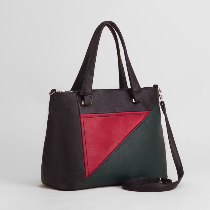 Сумка женская на молнии, 1 отдел, цвет красный/зелёный